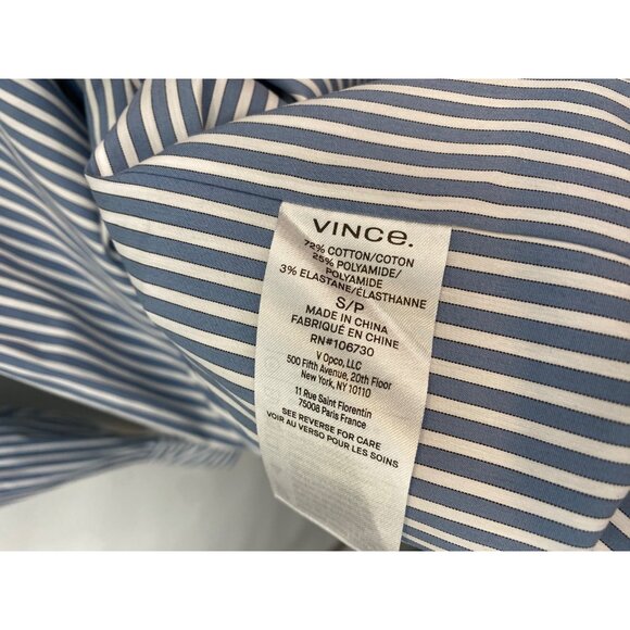 Vince Women's Furrow Stripe Wrap Shirt Dress Blue White Collared Size Small - Picture 8 of 9